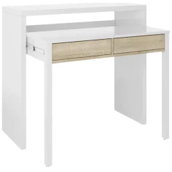 Scrivania salvaspazio bianca e rovere 98x36cm con 2 cassetti - Andriy