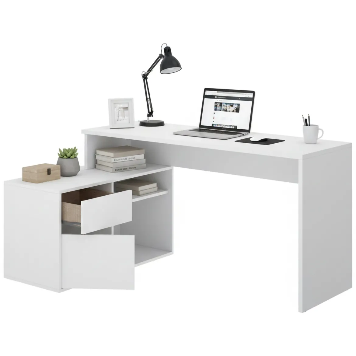 Scrivania ufficio bianca 139x92cm con 1 cassetto - Andor