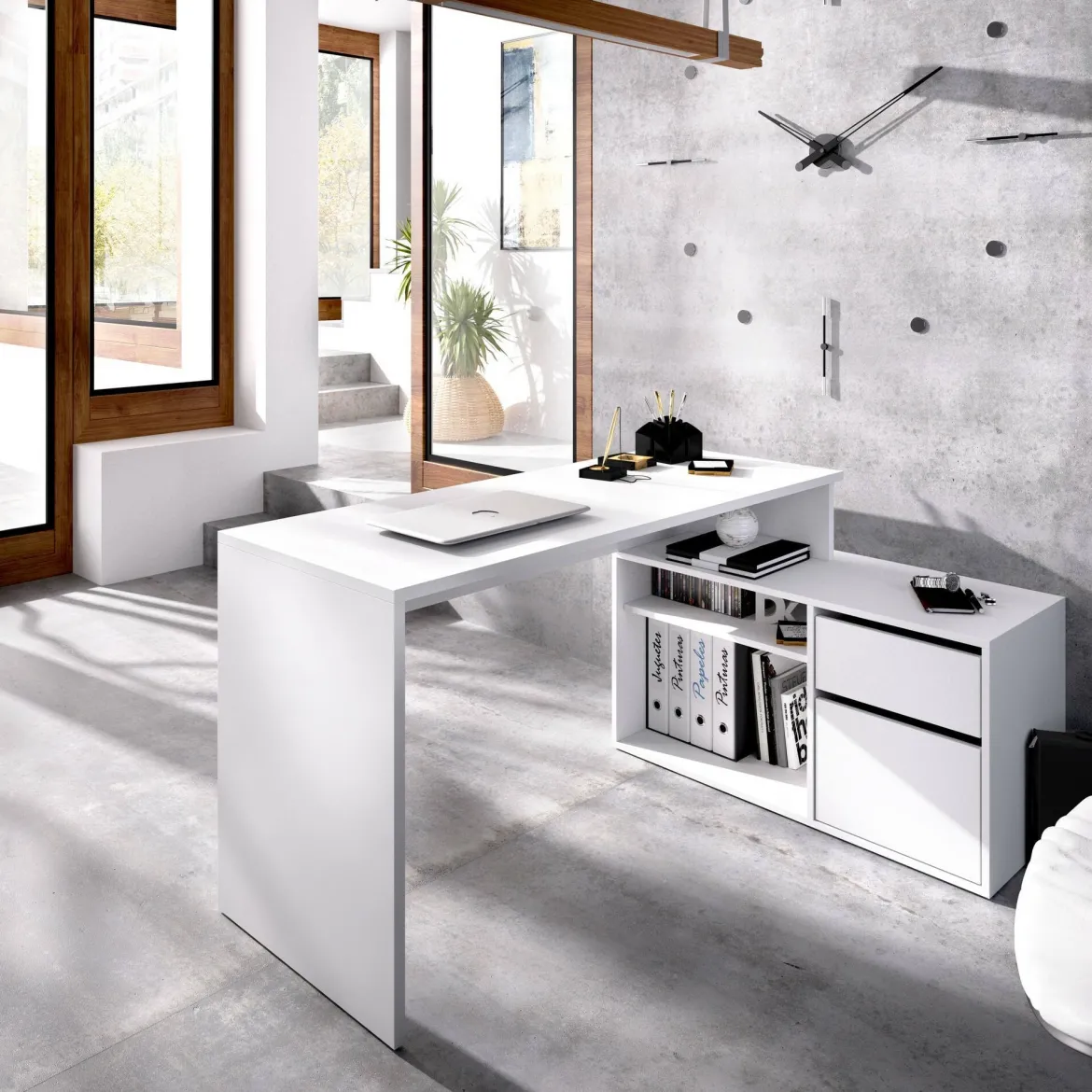 Scrivania ufficio bianca 139x92cm con 1 cassetto - Andor