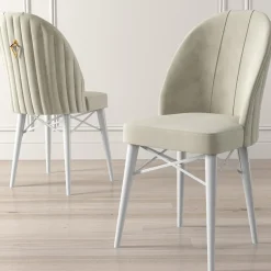 Sedia Bianco Crema Bianco 6 Sedie Imbottito, Peso Supportato 120 kg - Perillis