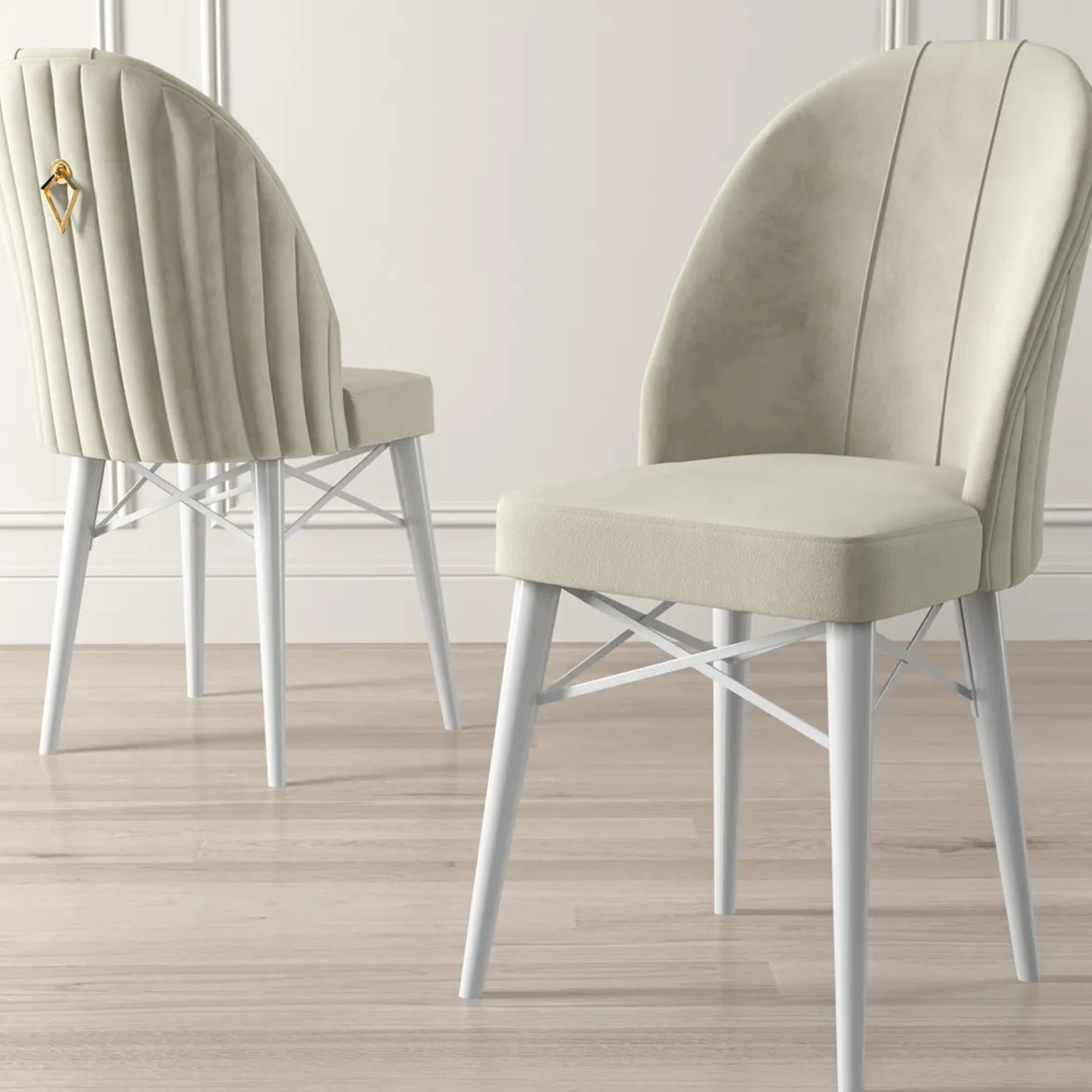 Sedia Bianco Crema Bianco 6 Sedie Imbottito, Peso Supportato 120 kg - Perillis