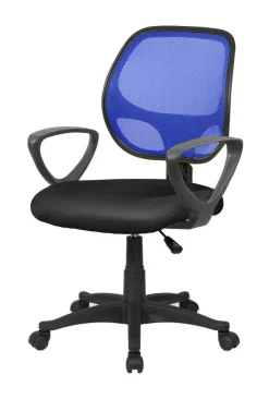 Sedia con ruote imbottita con braccioli in ecopelle nera e blu - Filiberta