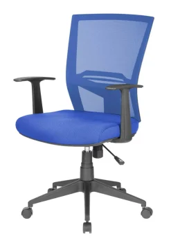 Sedia con ruote imbottita con braccioli in tessuto blu - Eulalia