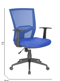 Sedia con ruote imbottita con braccioli in tessuto blu e azzurra - Urbana