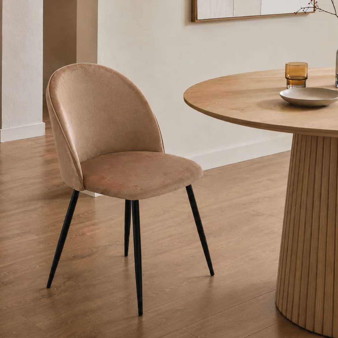 Sedia cucina imbottita in velluto beige - Achito