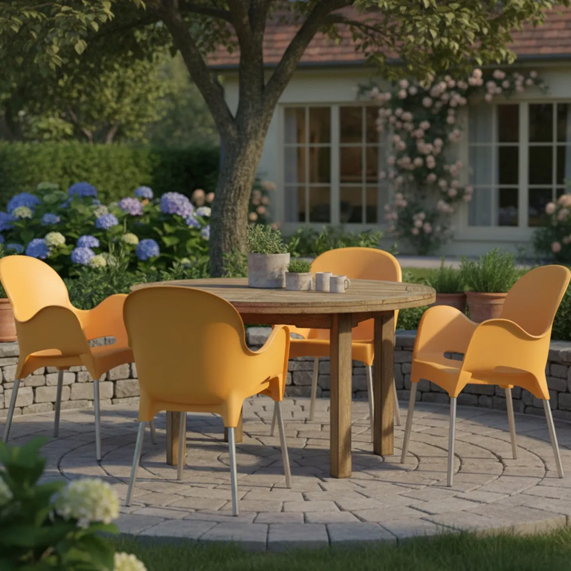 Sedia da Esterno Arancione 4 Sedie Impilabile, Braccioli Made in Italy - Raimund