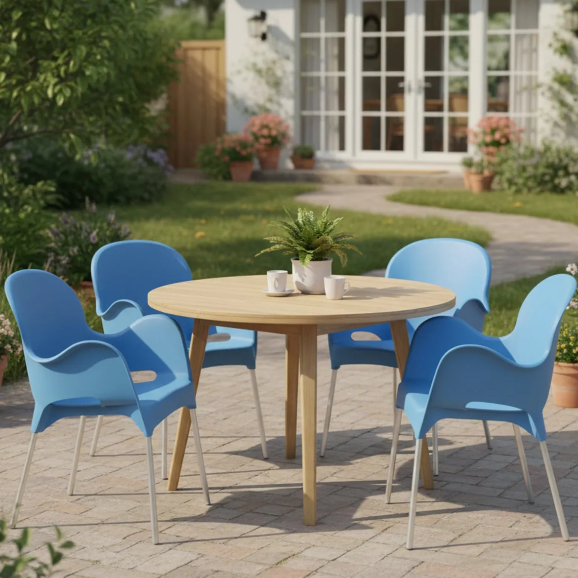 Sedia da Esterno Azzurro 4 Sedie Impilabile, Braccioli Made in Italy - Raimund