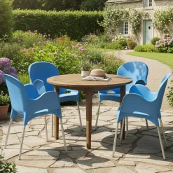 Sedia da Esterno Azzurro 4 Sedie Impilabile, Braccioli Made in Italy - Raimund