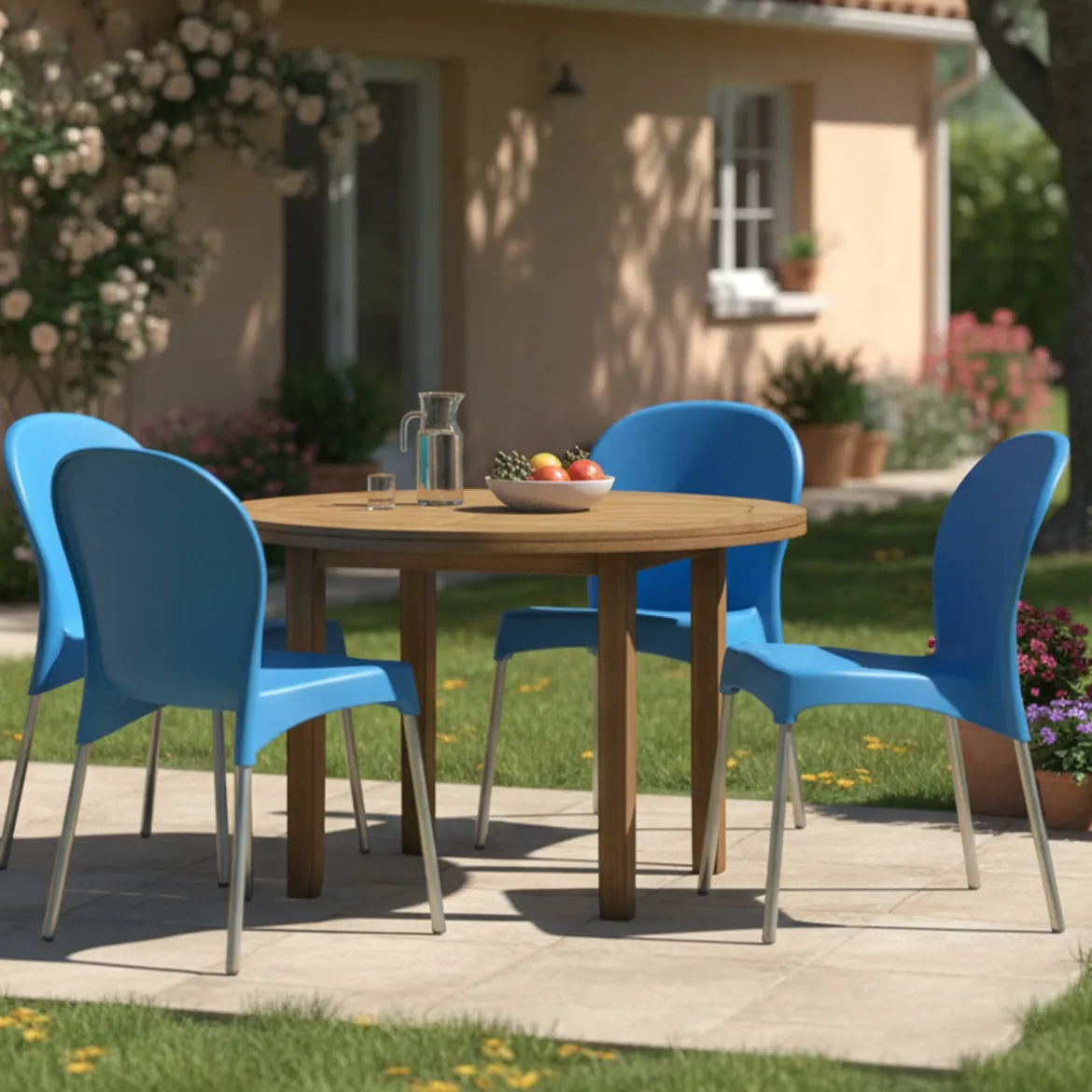 Sedia da Esterno Azzurro 4 Sedie Impilabile, Peso Supportato 120 kg Made in Italy - Grover