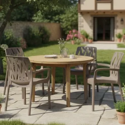 Sedia da Esterno Beige 4 Sedie Impilabile, Braccioli Made in Italy - Rumley
