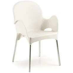 Sedia da Esterno Beige una Sedia Impilabile, Braccioli Made in Italy - Vashti