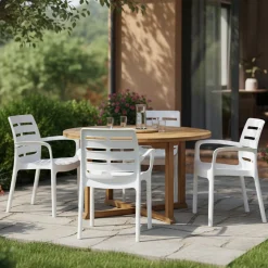 Sedia da Esterno Bianco 4 Sedie Impilabile, Braccioli Made in Italy - Raimund