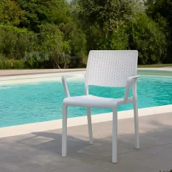 Sedia da Esterno Bianco una Sedia Impilabile, Braccioli - Serchion