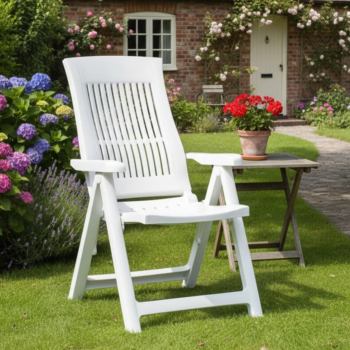 Sedia da Esterno Bianco una Sedia Schienale Reclinabile, Multiposizione Made in Italy - Heflin