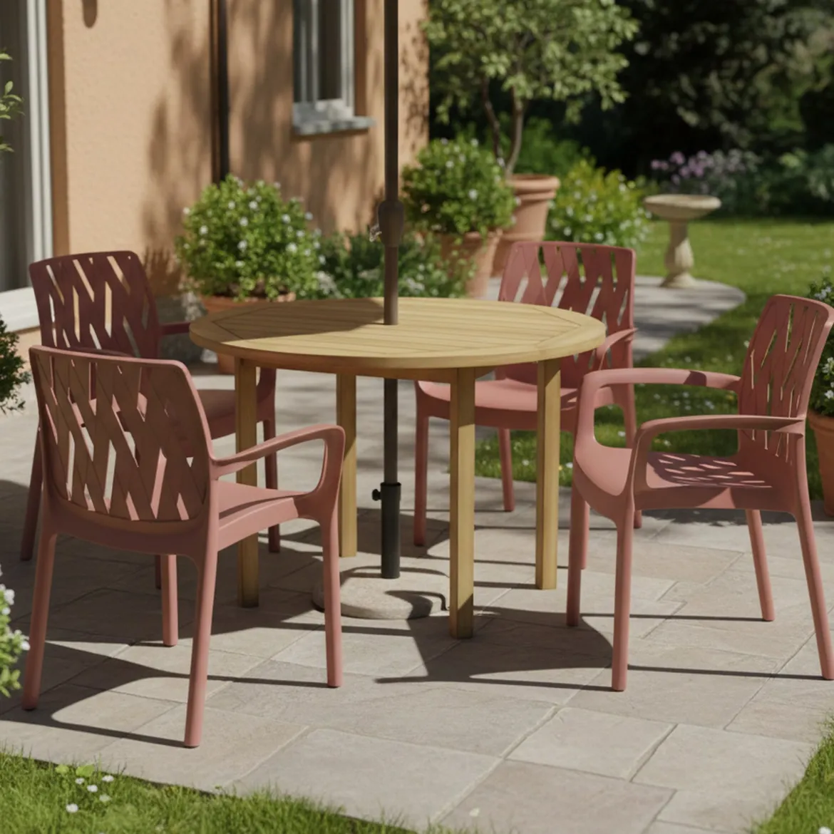 Sedia da Esterno Marrone Terracotta 4 Sedie Impilabile, Peso Supportato 120 kg Made in Italy - Canoe