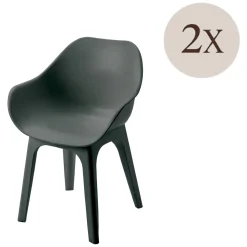 Sedia da Esterno Nero Antracite 2 Sedie Braccioli, Peso Supportato 120 kg Made in Italy - Oakahalla