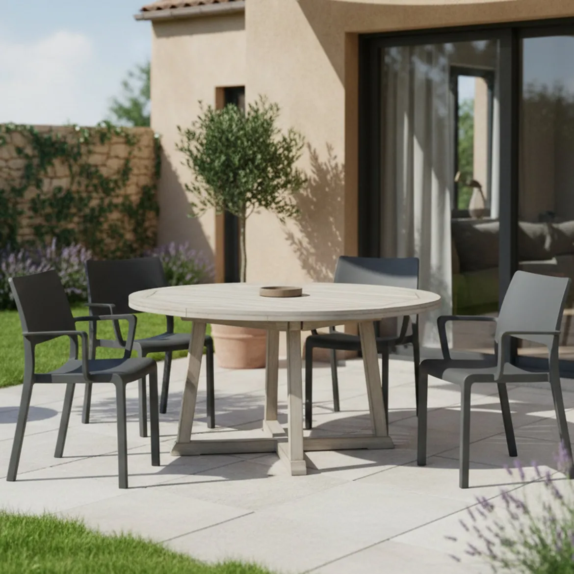 Sedia da Esterno Nero Antracite 4 Sedie Braccioli, Peso Supportato 120 kg Made in Italy - Hero