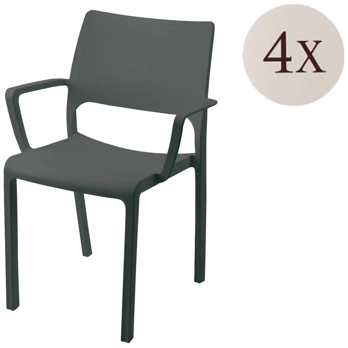 Sedia da Esterno Nero Antracite 4 Sedie Braccioli, Peso Supportato 120 kg Made in Italy - Hero
