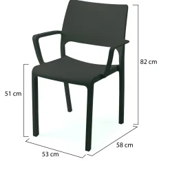 Sedia da Esterno Nero Antracite 4 Sedie Braccioli, Peso Supportato 120 kg Made in Italy - Hero