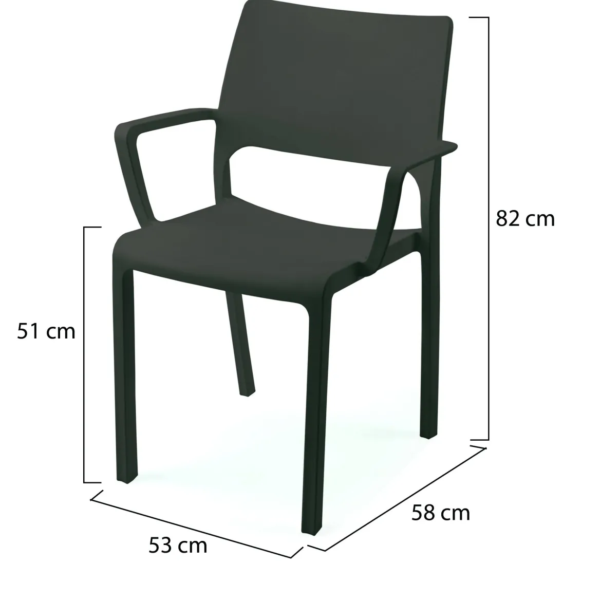 Sedia da Esterno Nero Antracite 4 Sedie Braccioli, Peso Supportato 120 kg Made in Italy - Hero