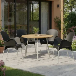 Sedia da Esterno Nero Antracite 4 Sedie Impilabile, Braccioli Made in Italy - Rumley