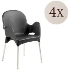 Sedia da Esterno Nero Antracite 4 Sedie Impilabile, Braccioli Made in Italy - Rumley