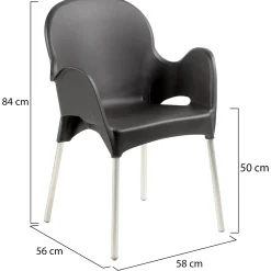 Sedia da Esterno Nero Antracite 4 Sedie Impilabile, Braccioli Made in Italy - Rumley