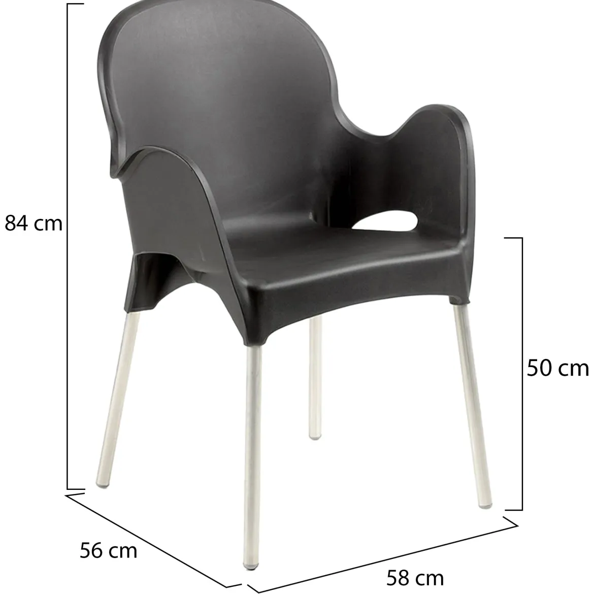 Sedia da Esterno Nero Antracite 4 Sedie Impilabile, Braccioli Made in Italy - Rumley