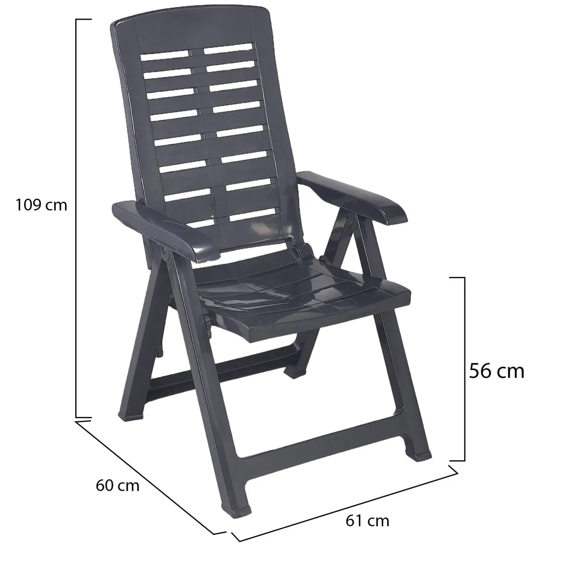 Sedia da Esterno Nero Antracite una Sedia Schienale Reclinabile, Multiposizione Made in Italy - Heflin