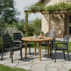 Sedia da Esterno Nero 4 Sedie Impilabile, Braccioli Made in Italy - Excel