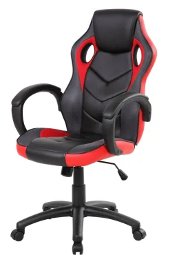 Sedia da gaming imbottita con braccioli in ecopelle nera e rossa - Urbana