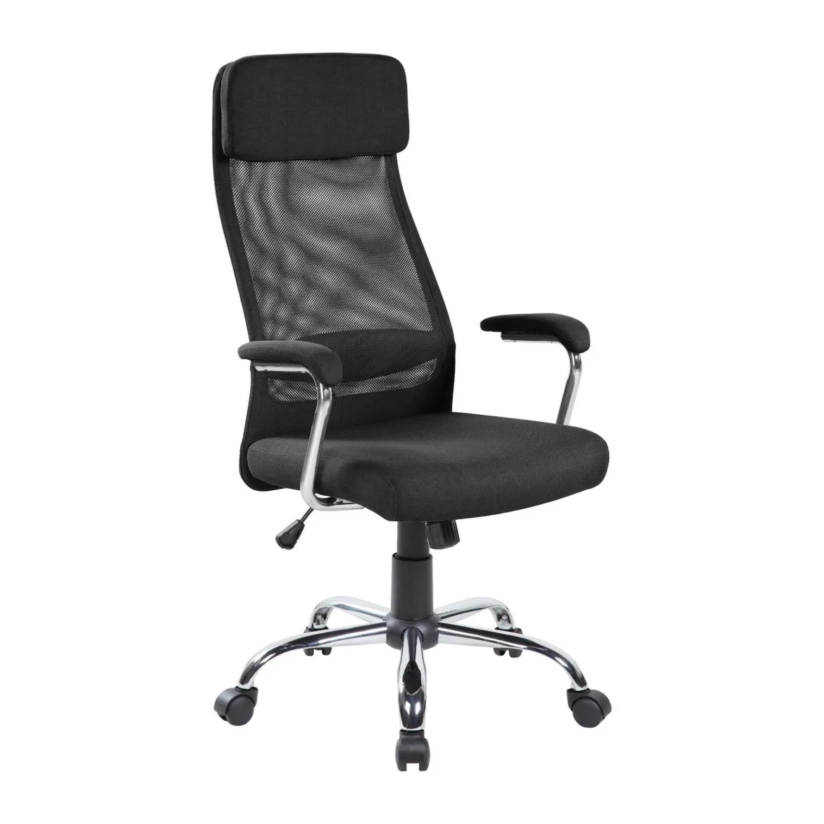 Sedia da ufficio con ruote con braccioli in tessuto nera - Jou