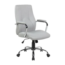 Sedia ergonomica con ruote imbottita con braccioli in ecopelle grigia - Yuki