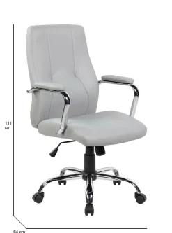 Sedia ergonomica con ruote imbottita con braccioli in ecopelle grigia - Yuki