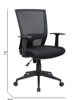Sedia girevole con schienale ergonomico in tessuto nera - Eulalia