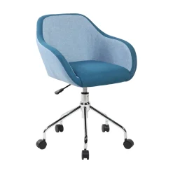 Sedia girevole schienale basso con braccioli in ecopelle blu - Bardello