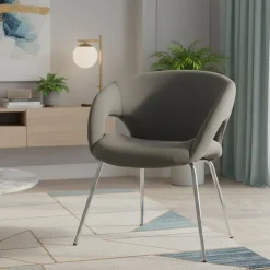 Sedia imbottita in tessuto grigio - Arturo