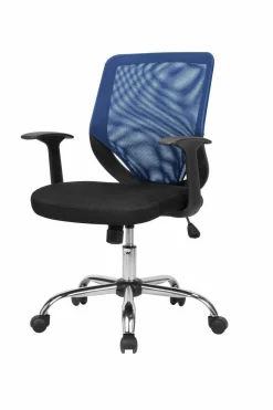 Sedia ufficio con ruote con braccioli in tessuto nera e blu - Baradili
