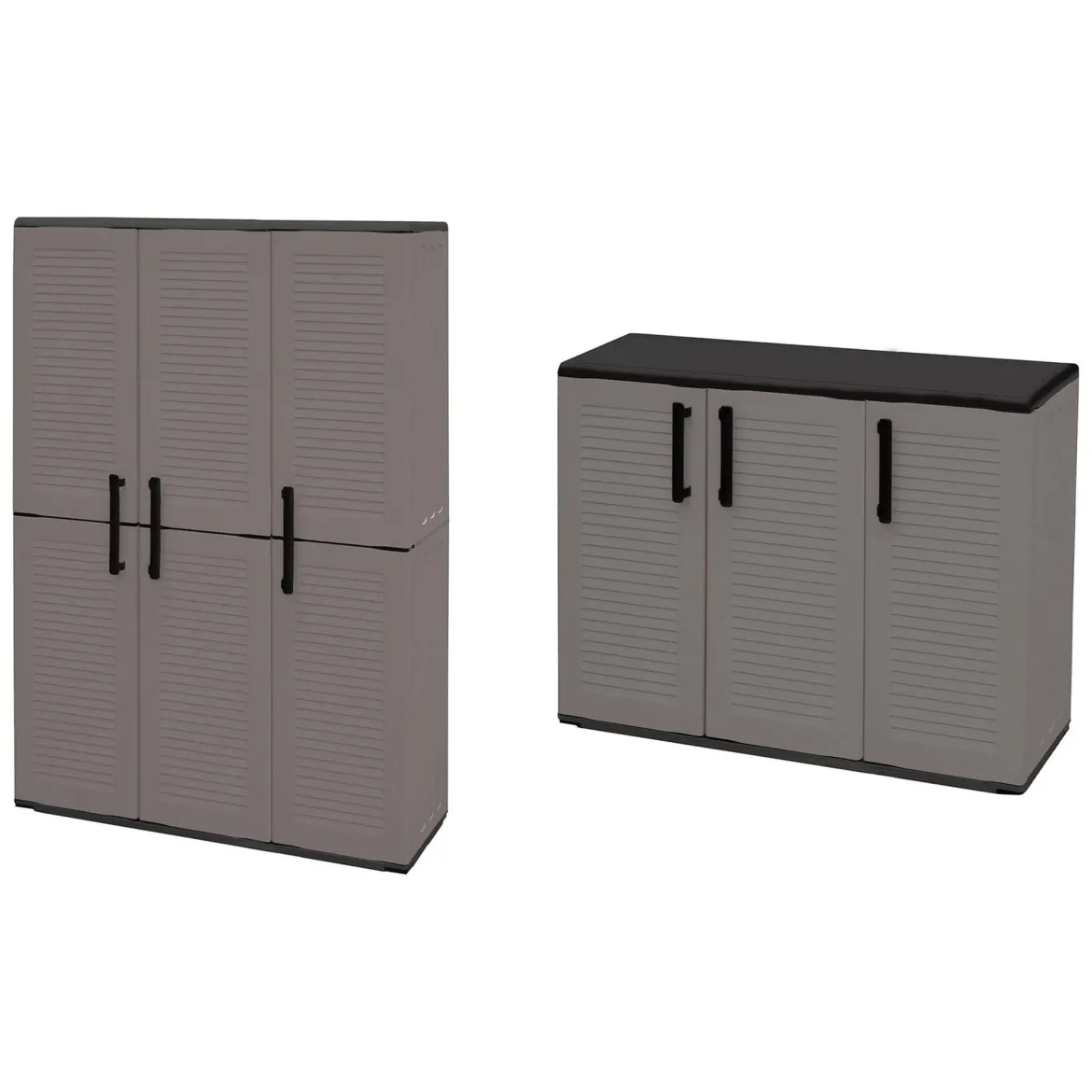 Set Armadi da Esterno Grigio Nero 4 Ripiani Apertura Battente, Resistente ai Raggi uv Impermeabile Made in Italy - Orvinio