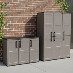 Set Armadi da Esterno Nero Grigio 4 Ripiani Apertura Battente, Resistente ai Raggi uv Impermeabile Made in Italy - Orvinio