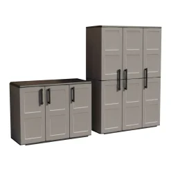 Set Armadi da Esterno Nero Grigio 4 Ripiani Apertura Battente, Resistente ai Raggi uv Impermeabile Made in Italy - Orvinio