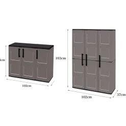 Set Armadi da Esterno Nero Grigio 4 Ripiani Apertura Battente, Resistente ai Raggi uv Impermeabile Made in Italy - Orvinio