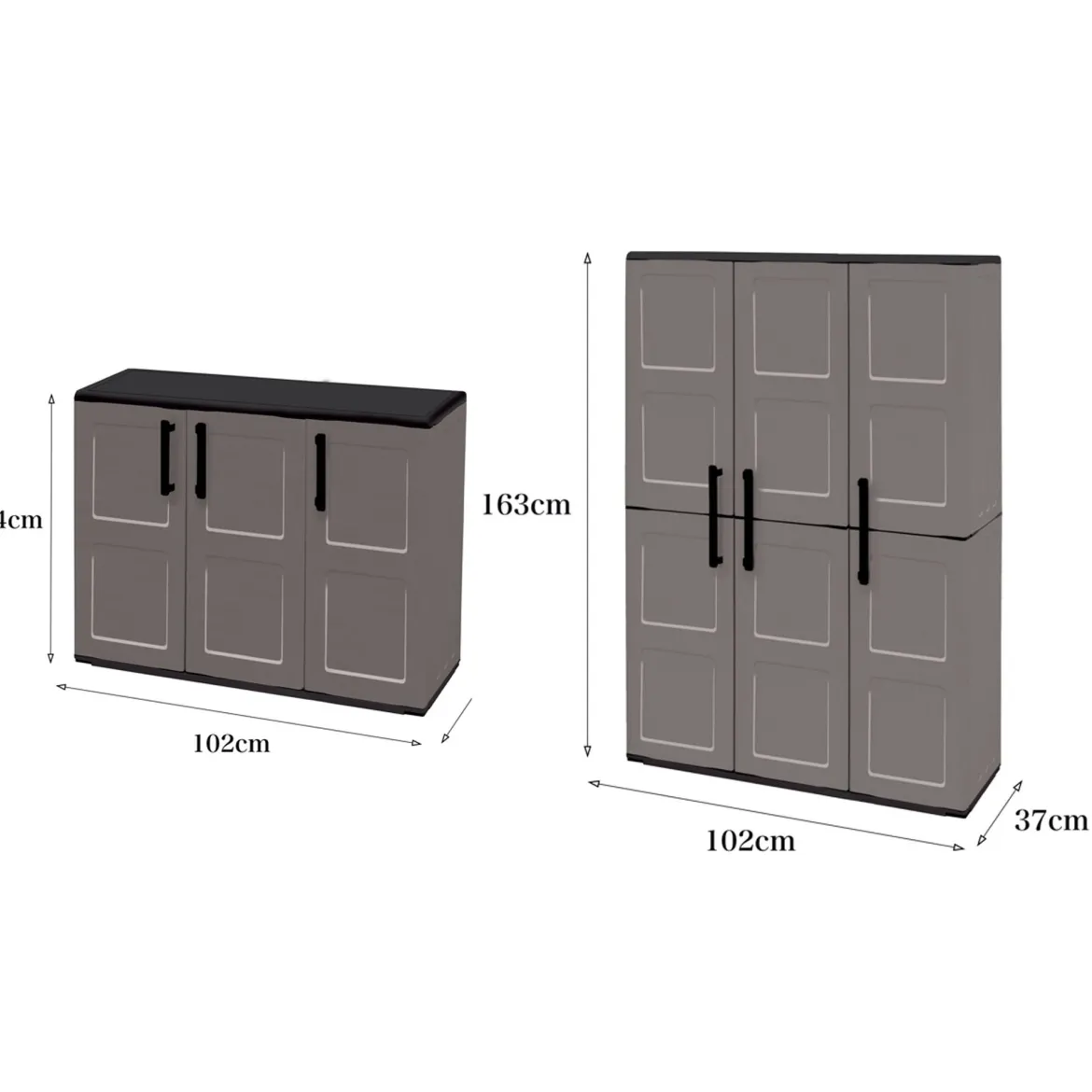 Set Armadi da Esterno Nero Grigio 4 Ripiani Apertura Battente, Resistente ai Raggi uv Impermeabile Made in Italy - Orvinio
