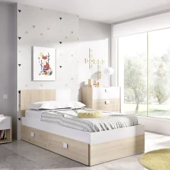 Set Camera da Letto Bianco Marrone Rovere Appendiabiti 6 Cassetti, 6 Ripiani - Redwood