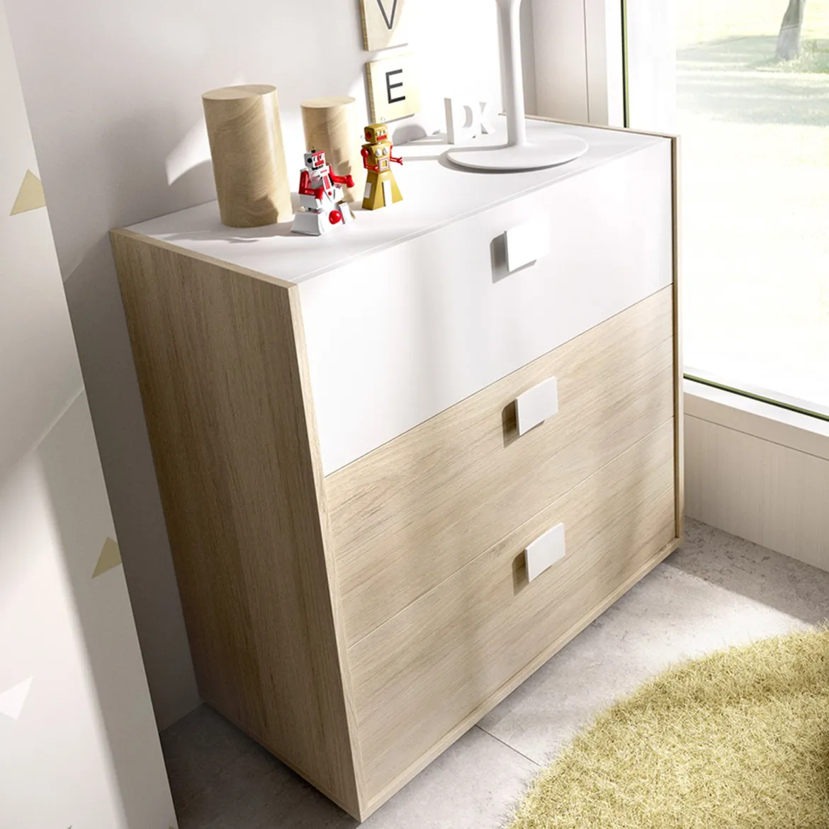 Set Camera da Letto Bianco Marrone Rovere Appendiabiti 6 Cassetti, 6 Ripiani - Redwood