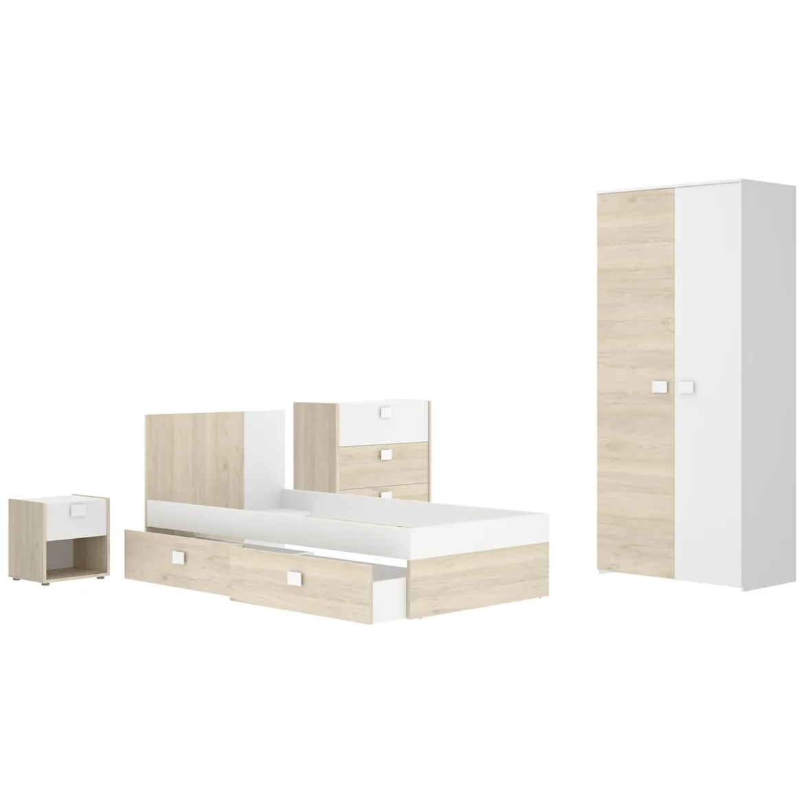 Set Camera da Letto Bianco Marrone Rovere Appendiabiti 6 Cassetti, 6 Ripiani - Redwood