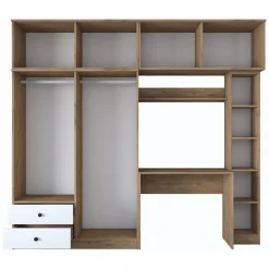 Set Camera da Letto Bianco Marrone Noce Appendiabiti 2 Cassetti, 13 Ripiani - Caprie