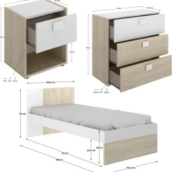 Set Camera da Letto Marrone Rovere Bianco 4 Cassetti 2 Ripiani, Ante - Oakhurst