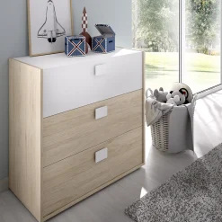 Set Camera da Letto Marrone Rovere Bianco 4 Cassetti 2 Ripiani, Ante - Oakhurst