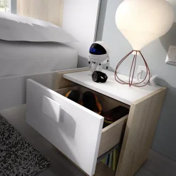 Set Camera da Letto Marrone Rovere Bianco 4 Cassetti 2 Ripiani, Ante - Oakhurst
